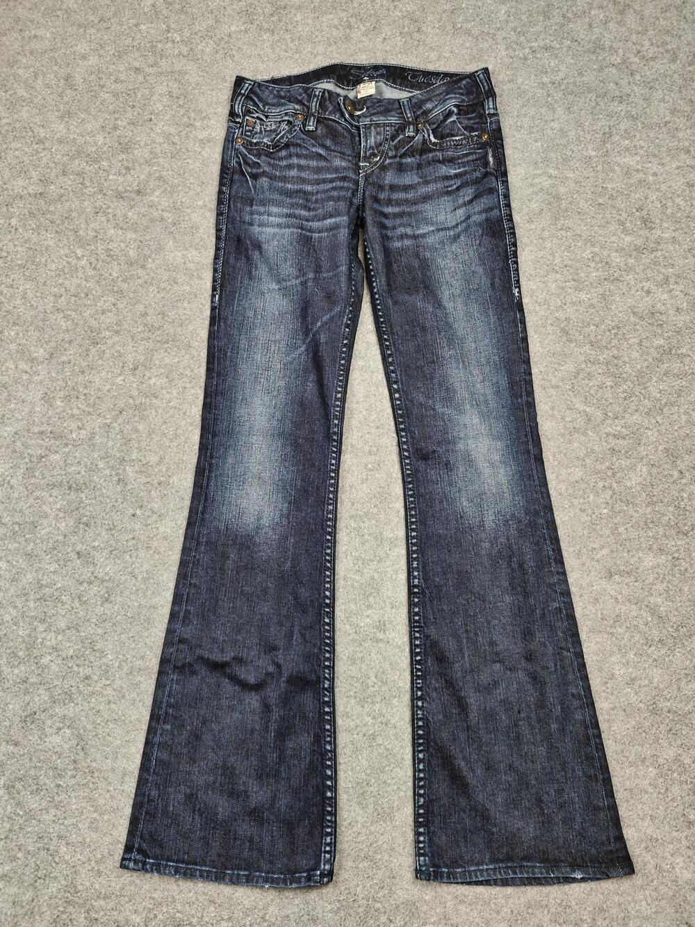 Silver Jeans Womens 27 Blue Bootcut Slim Distressed Embroidered 33 Inseam